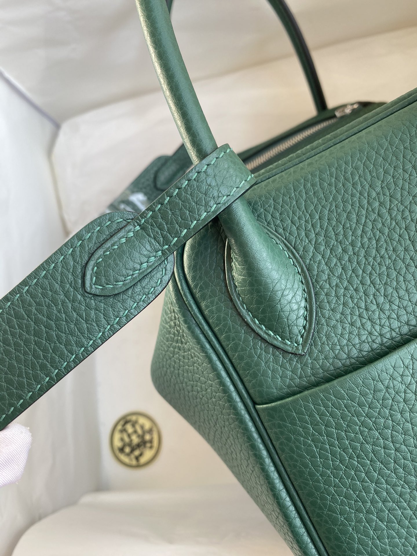 Hermes Lindy 30cm Handbag Shoulder Bag In Dark Green Clemence Leather